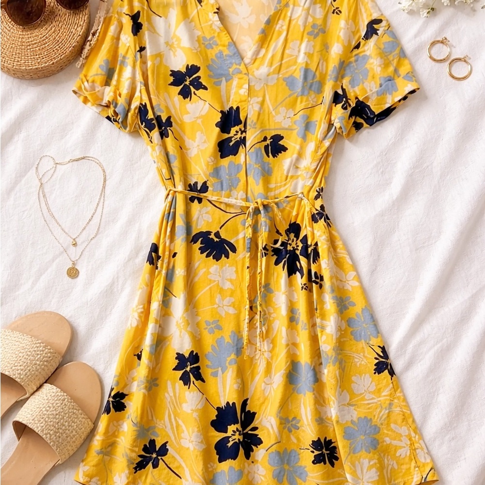 Time and Tru Yellow and Blue Floral Mini Dress
